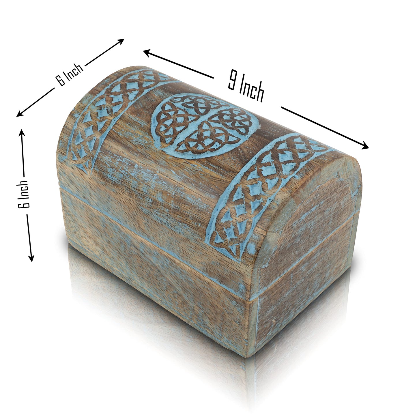 The Great Indian Bazaar Handmade Decorative Wooden Jewelry Box With Celtic Carving - Blue, Rectangular, Table Top, Unisex, Ideal For Home Decor & Gifting