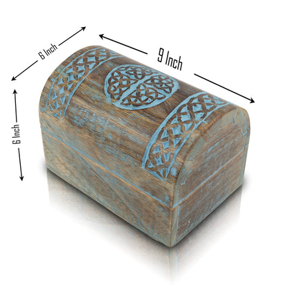 The Great Indian Bazaar Handmade Decorative Wooden Jewelry Box With Celtic Carving - Blue, Rectangular, Table Top, Unisex, Ideal For Home Decor & Gifting
