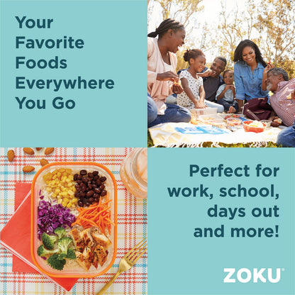 ZOKU - Nested Food Storage Container with Freezer Pack, Leak Proof with Airtight Lids, for Sandwiches, Lunches, Leftovers and more, Easy to Clean, Reusable, BPA Free (Neat Stack) (3 Piece)