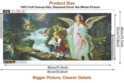 JesMolla DIY 5D Full Round Diamond Painting by Number Kits for Adults, Diamond Painting Kits Round Full Drill Diamond Art Kit Picture Craft for Home Wall Art Decor (Guardian Angel)