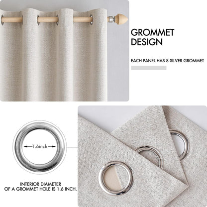 MIULEE 100% Blackout Linen Textured Curtains - Thermal Insulated Ivory Grommet Drapes | 52 x 45 Inch (2 Panels)