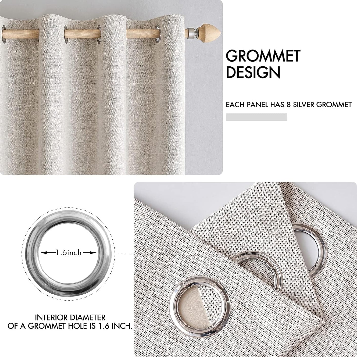 MIULEE 100% Blackout Linen Textured Curtains - Solid Thermal Insulated Ivory Drapes | 52 x 63 Inch (2 Panels)