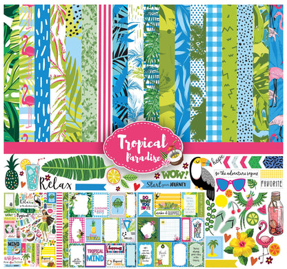 Inkdotpot Tropical Paradise Collection Double-Sided Scrapbook Paper Kit Cardstock 12"x12" Card Making Paper Pack with Sticker Sheet - 16 Pages - Blue & Green