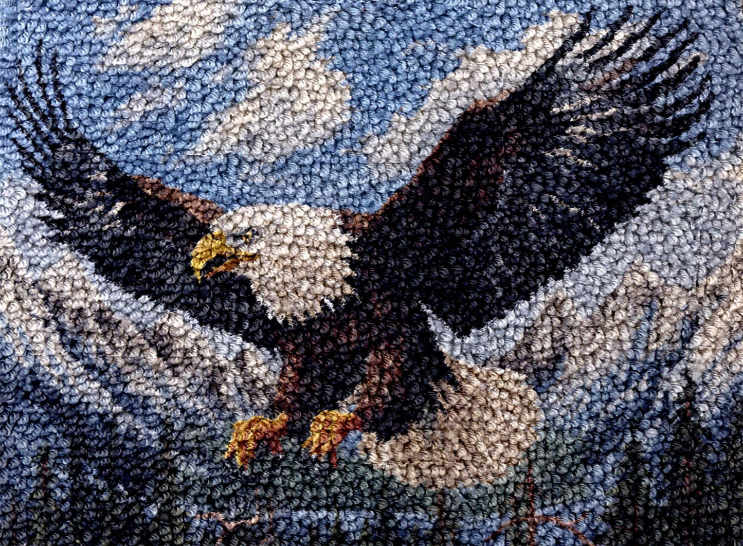 Flying Eagle in Mountain Latch Hook Rug Kit for Adults DIY Carpet Cushion with Printed Canvas Crochet Yarn Craft Hook and Latch Tapestry for Home Decor Pets Warm Pads 52x38cm(2)