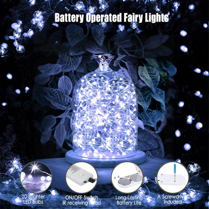 6 Pack Mini Fairy Lights, Battery Operated String Lights with Timer, 20LED Cool White Waterproof Twinkle Lights