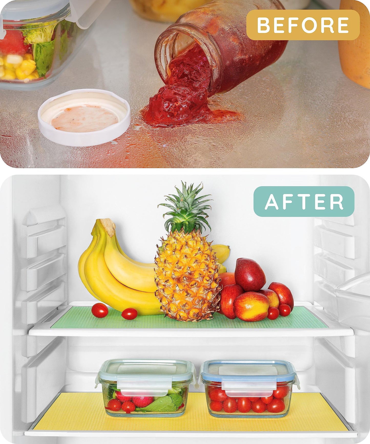 JULY HOME Refrigerator Shelf Liners, Fridge Organizers & Storage, Washable Fridge & Drawers Liners, Protects Against Spills, Slip Resistant (6 Pack, 17.7"x11.4")