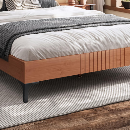 KEIKI Full Size Platform Bed with Bamboo-Made Structure, Mid-Century Style Bed Frame with Chic Headboard, Sustainable Bedframe Full for Bedroom, Easy Assembly, No Box Spring Needed, Natural