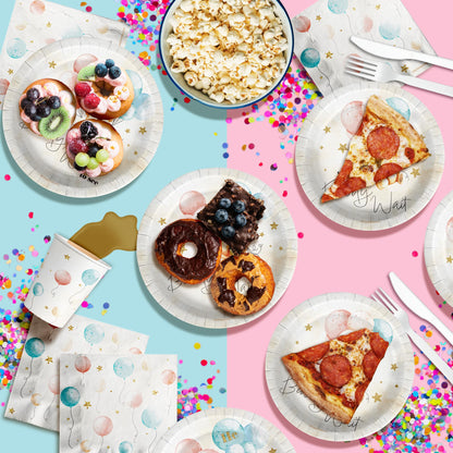 Birthday Galore We Can Bearly Wait Teddy Bear Gender Reveal Themed Party Supplies for Baby Shower - A 64 Pieces Elegant Tableware Disposable Set with Plates, Napkins, Cups for All Events - Kit for 16