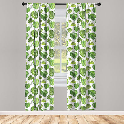 Lunarable Leaf Window Curtains, Tropical Jungle Rainforest Leaves Art Print, 2-Panel Set, 28" x 63", Green White