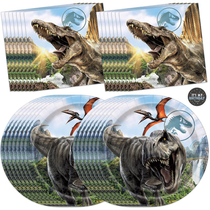 Jurassic World Plates and Napkins for 16 | Jurassic Park Birthday Decorations | Officially Licensed