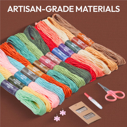 Craftwiz 4-Piece Starter Embroidery Kit for Beginners with Simple Patterns, Learn to Embroider 31 Stitches with Hand Embroidery Kit