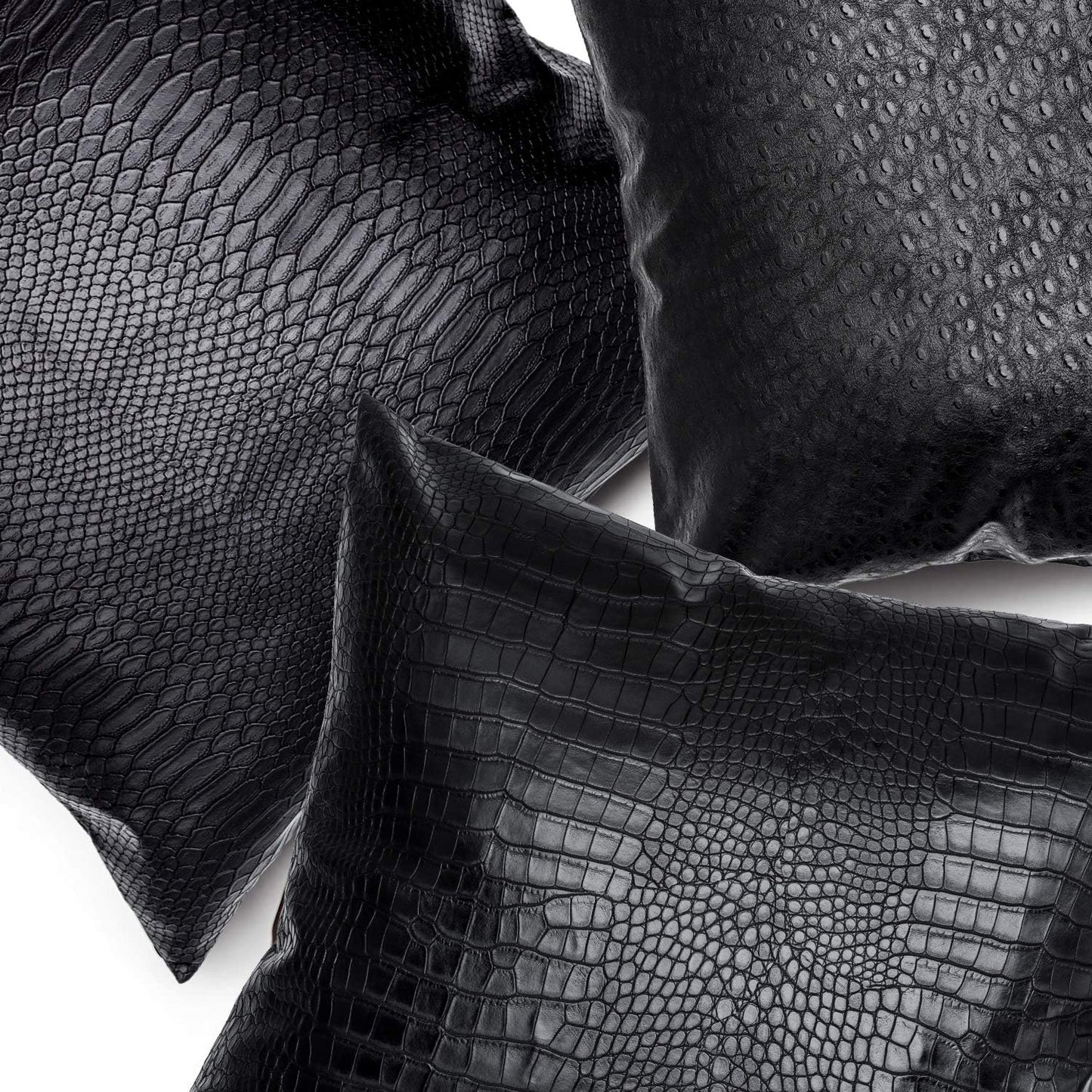 Black Crocodile Skin Faux Leather Pillow Cover, Decorative Modern Throw Cushion Case for Living Room & Bedroom, 12x20