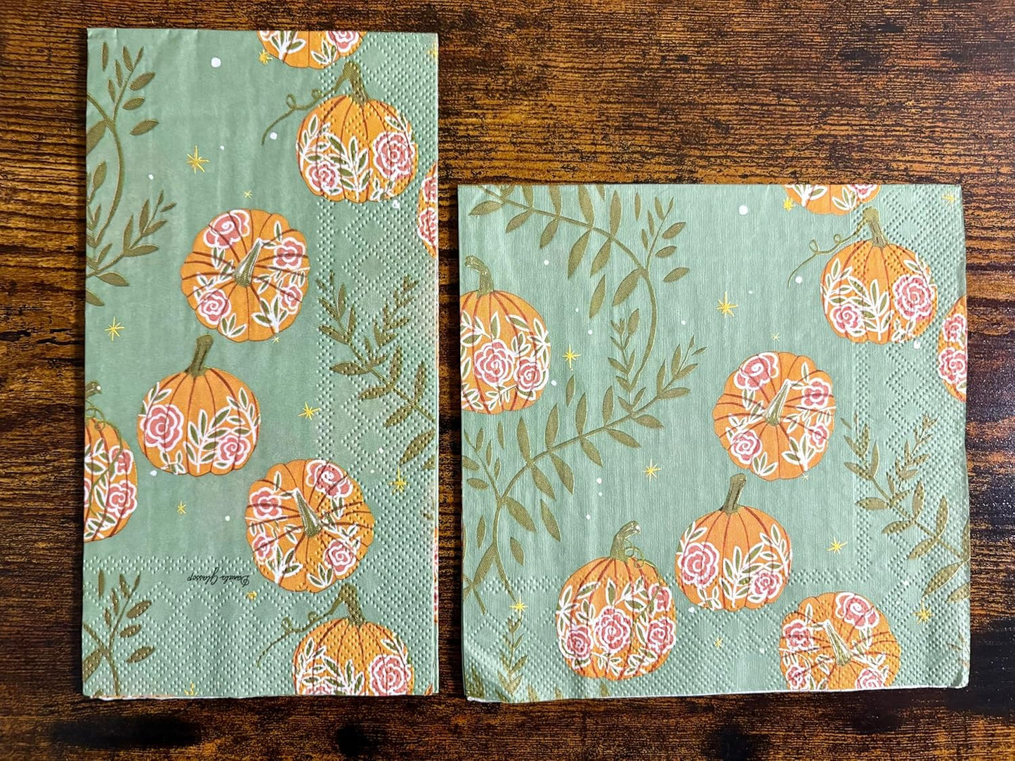 3-Ply 8.25" 4.5", 16-Count IHR Ideal Home Range Dinner Napkins Disposable Paper Hand Towels, x Pumpkins with Roses