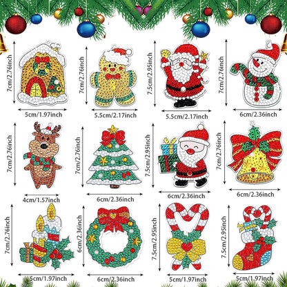 TSJ 12 PCS Christmas Diamond Painting Keychains DIY Diamond Art Ornaments Christmas Hanging Diamond Painting Kits