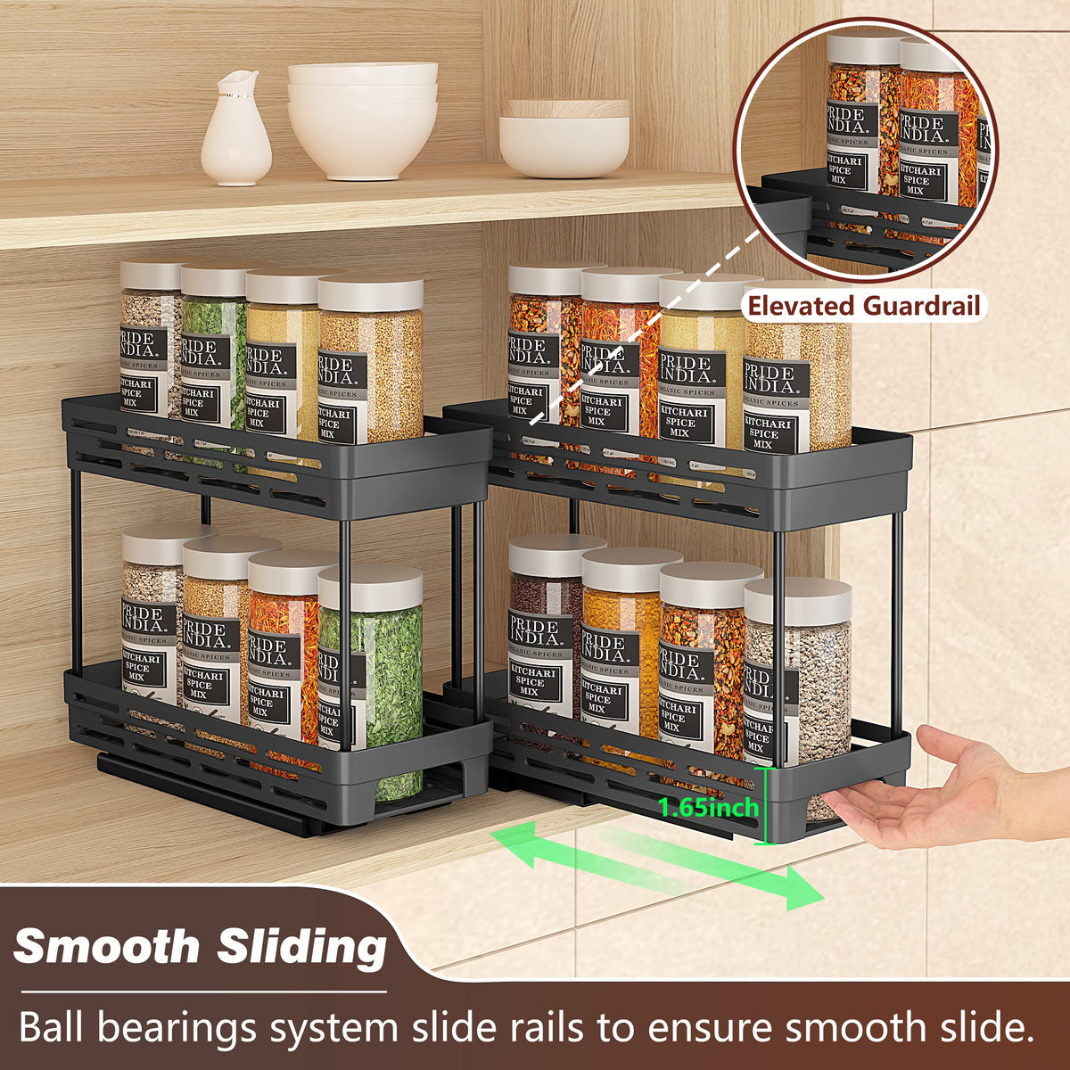 Pull Out Spice Rack Organizer for Cabinet, 3 Packs Slide Out Spice Racks Organizer, Spice Cabinet Organizers, Cabinet Size Need:12'' Highx11'' Deepx5'' Wide,Each Tier Hold 10 Spice Jar - 2 Tier, Black