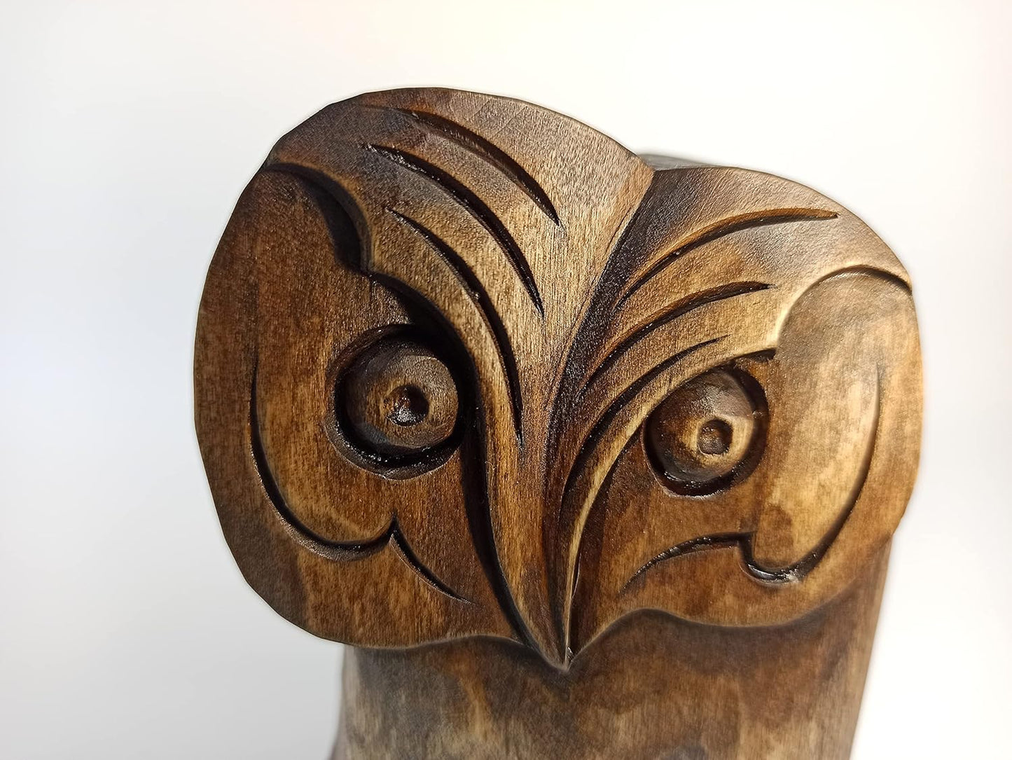 mik-Dyzayn 5 Inch Owl Figurine | Abstract Wood Carving Owl Gifts | Modernist Sculpture, Brown
