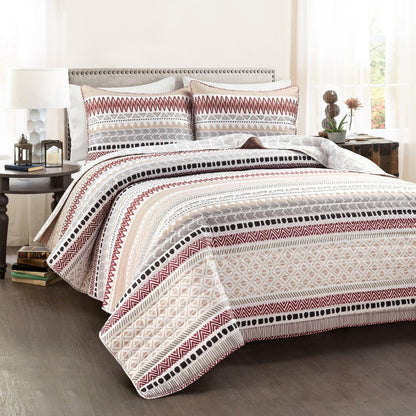 Lush Decor Southwest Stripe Reversible Quilt Queen Size 3 Piece Set Full/Queen Multi - Striped Bedding Set Queen Quilt - Southwestern Decor