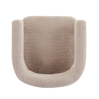 Christopher Knight Home Carly Low Profile Accent Chair, Round Backrest Side Chair, Living Room Armchair with Boucle Fabric Cushion, Comfy Reading Chair for Bedroom, Wooden Single Lounge Sofa, Wheat