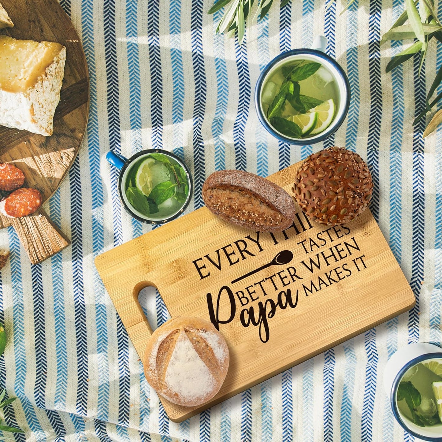Papa Gifts, Everything Tastes Better When Papa Makes It Bamboo Cutting Board Kitchen Decor for Grandpa