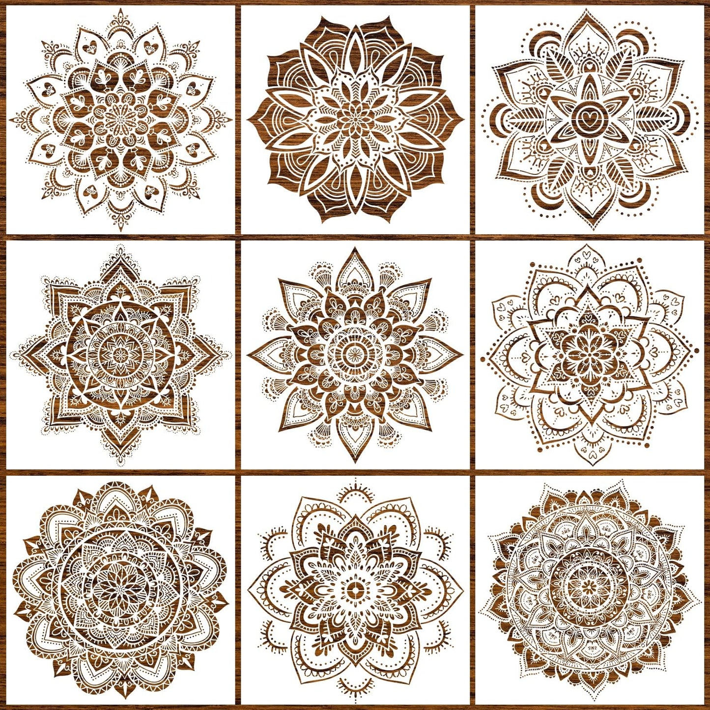 9-Piece Mandala Stencil Set - Reusable Mandala Painting Templates for DIY Wall, Tile, Furniture, Canva, Outdoor & Indoor Decoration