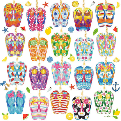 Karenhi 20 Pcs Flip Flop Diamond Painting Keychains Summer Art Keychains Diamond Painting Ornaments DIY Key Ring Kits for Adults Beginners Beach Party Supplies Decor