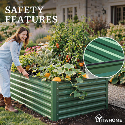YITAHOME 4pcs 8x4x2 ft Galvanized Raised Garden Bed Kit, Large Metal Planter Box with Gloves, Safety Rubber & Support Rod, Outdoor Flower Bed for Plants Vegetables, Green