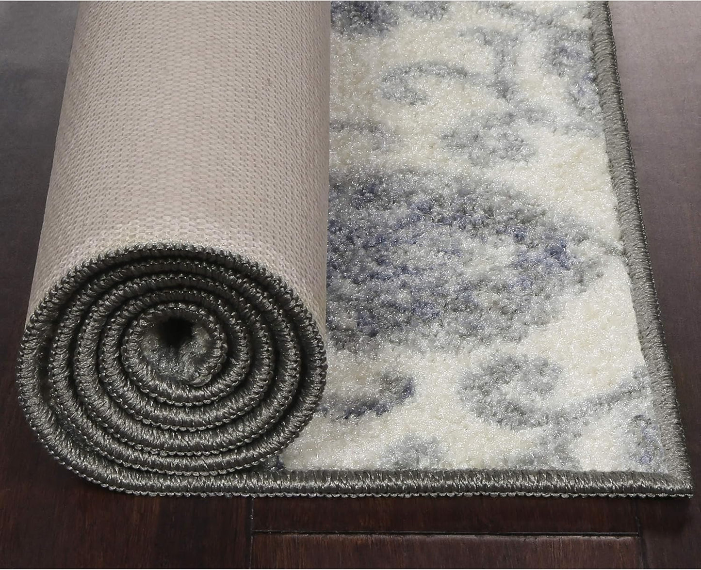 Maples Rugs Blooming Damask Area Rugs, Washable Non Slip Indoor Carpet for Entryway, 1'8 x 2'10, Grey/Blue