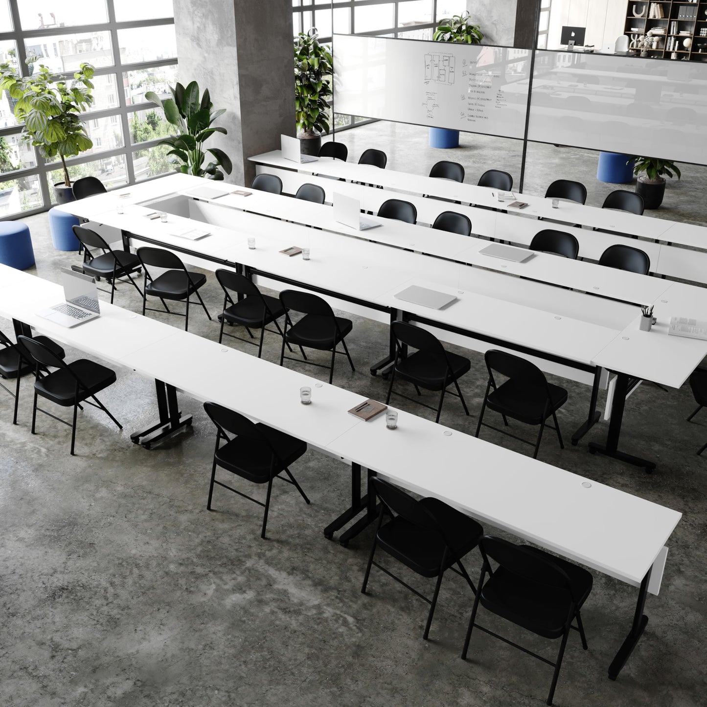 Flash Furniture Palmer Commercial Nesting Flip Training Table, Heavy-Duty Steel Frame and T-Legs, Modesty Panel, 1" Thick Tabletop, 72" x 24", White Top/Black Frame