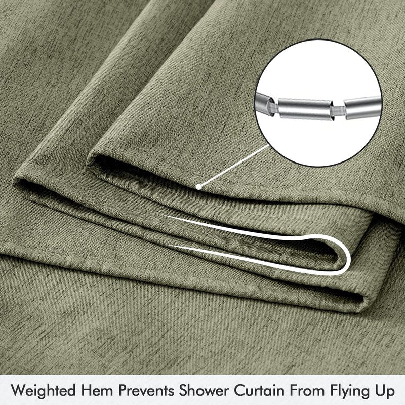 ANRODUO Olive Green Linen Textured Fabric Shower Curtain Set - 72"x72" with 12 Rust Resistant Durable Metal Hooks, Waterproof & Heavy Duty Polyester, Button Hole Design, Machine Washable for Bathroom