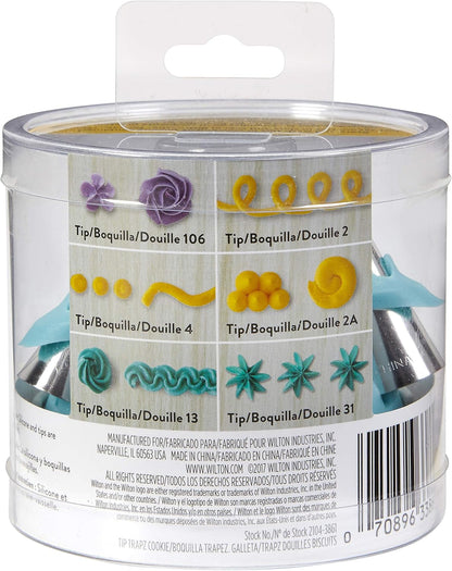 Wilton Biscuit/Cookie Piping Tip Set with Silicone Stand, 7 Piece in Turquoise for Baking Enthusiasts