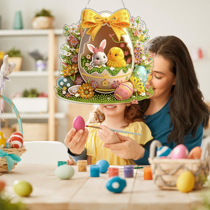 DIY Diamond Art Painting Wreath Kits，Special Shaped Rhinestone Hanging Ornament Diamond Art Window Pendants for Gift Home Garden Wall Hanging Kits,Double Sided (Easter Egg)