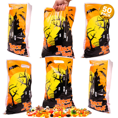 Srenta Halloween Bags - 50 Piece Set, 11x17 Inches, Plastic, Candy, Goody, Gift, Party Favor Supplies