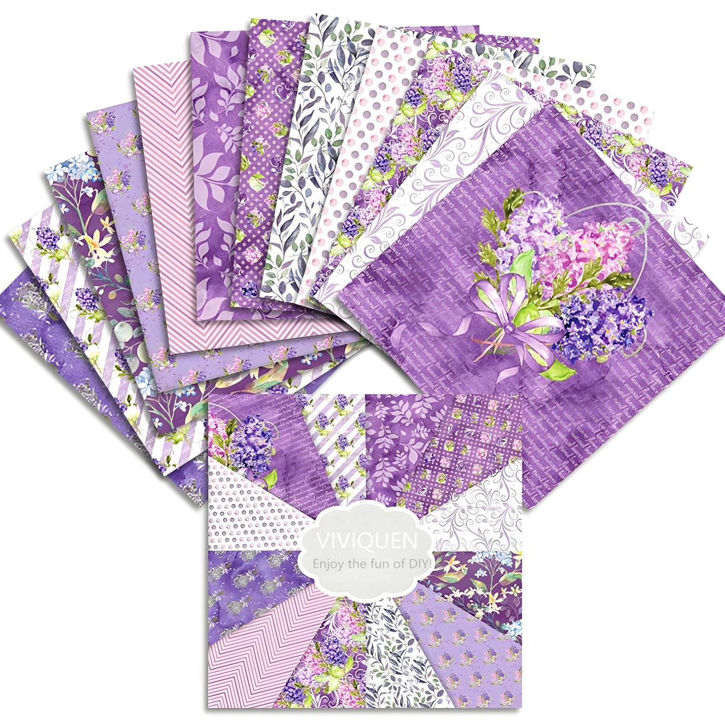 VIVIQUEN 24 Pack Purple Floral Scrapbook Paper, 12-inches Garden Flower Botanical Single-Sided Specialty Craft Paper Folded Flat for DIY Background Card Art Photo Album Decor
