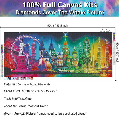 JATOK 5D Diamond Painting Kits for Adults (35.5x15.7in) DIY Large City Night Landscape Full Round Drill Embroidery Pictures Arts Paint by Number Kits Diamond Painting Kits for Home Wall Decor