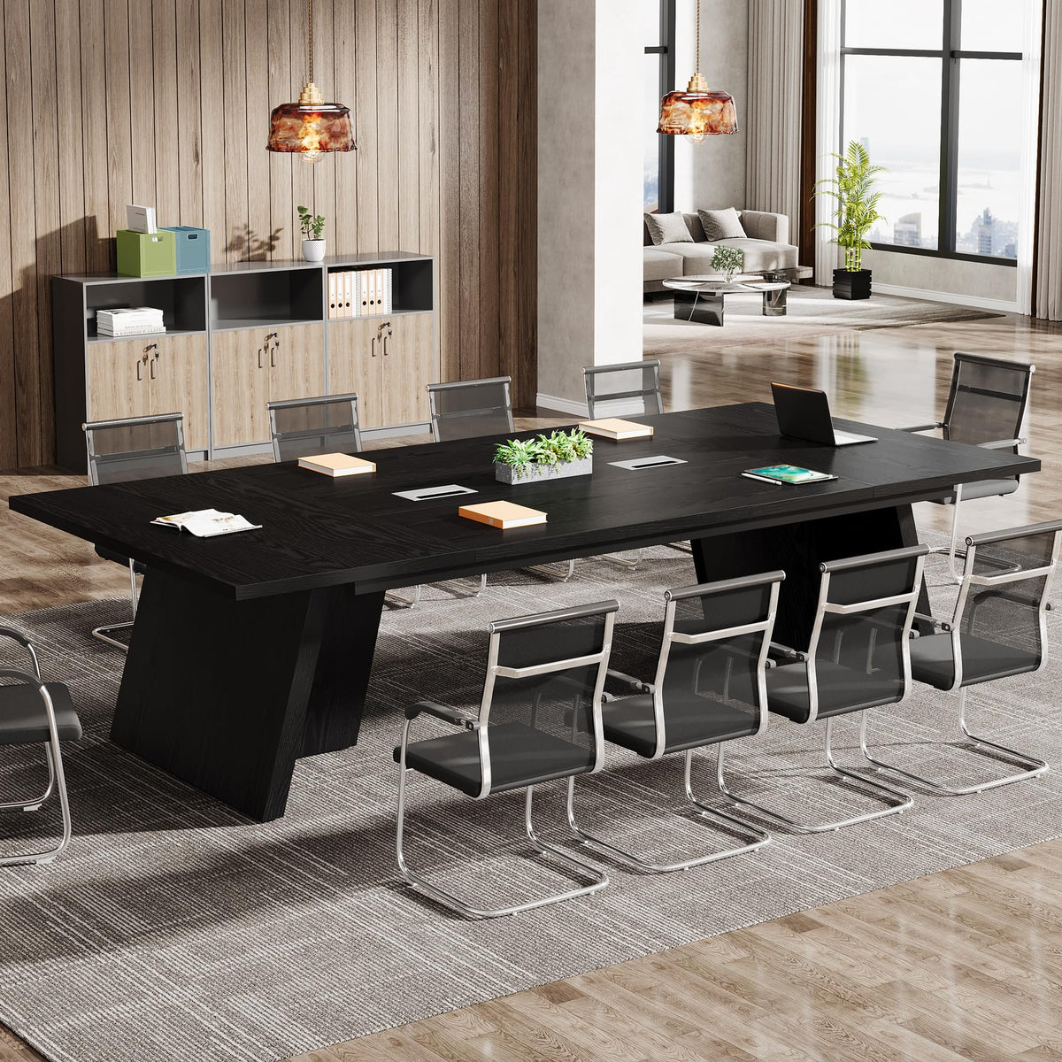 Tribesigns 8ft Conference Table, Large Meeting Table for 8-10 People, Business Seminar Furniture for Office Conference Room (1, Black)
