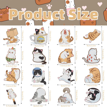 16 Pcs Cat Diamond Painting Magnets Kits Diamond Art Fridge Magnet Refrigerator Sticker Diamond Painting kit for Beginners Adults DIY Art Craft Gifts Home Decors
