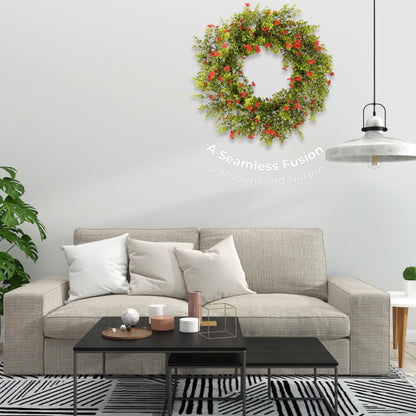 Zhemobang 20" Boxwood Wreath for Front Door – Lush Greenery Wreath with Red Flowers, Artificial Spring & Summer, Farmhouse Decor for Home, Outdoor & Indoor Use