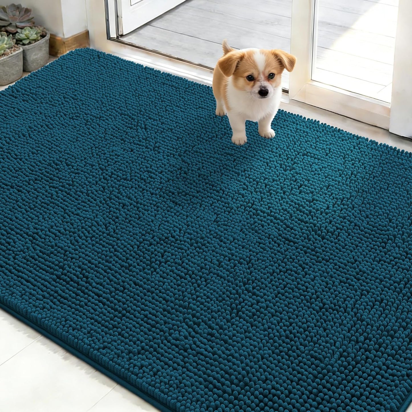 OLANLY Dog Door Mat - Absorbent Non-Slip Washable Doormat for Muddy Paws | 50x30, Atlantic Blue