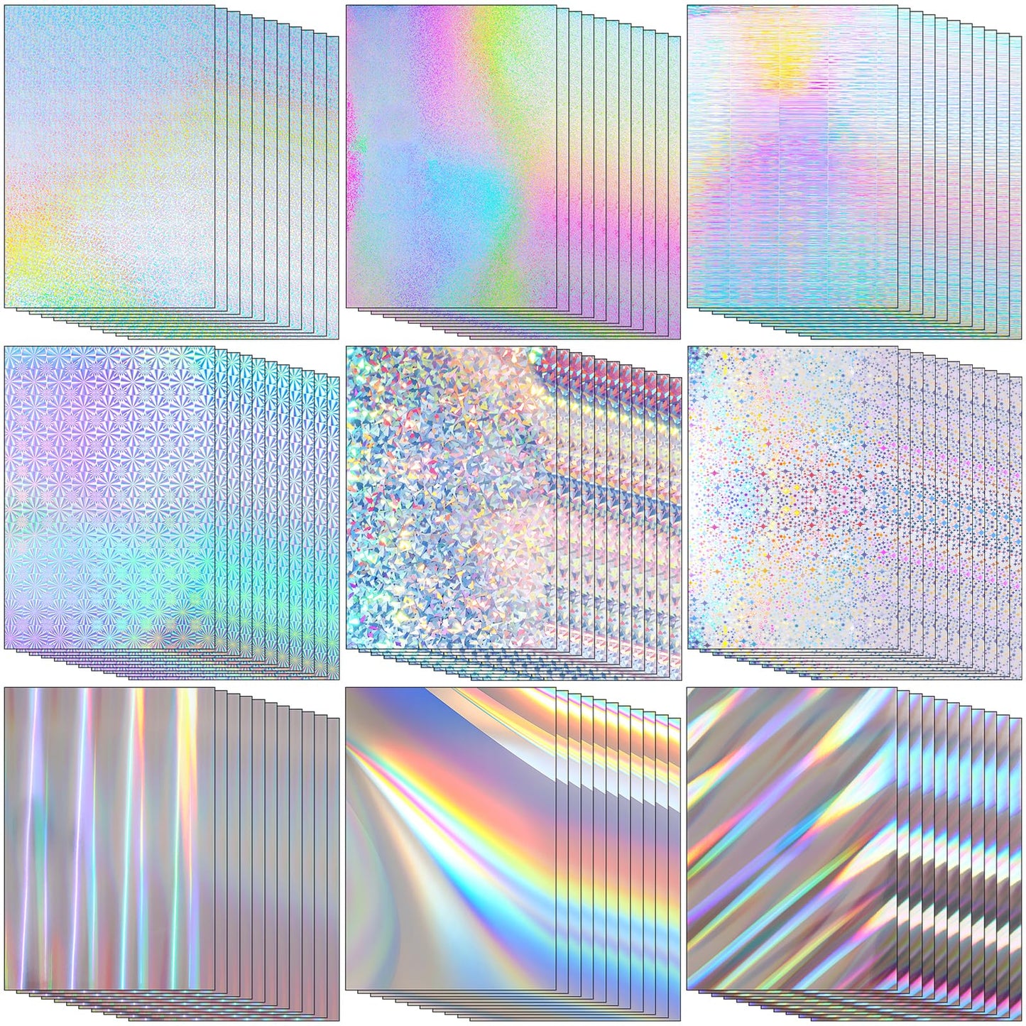 Kosiz 100 Sheets Metallic Holographic Card Stock Shiny Glitter Cardstock Iridescent Mirror Paper 8.5 x 11'' 250 GSM Thick Mixed Color Foil Paper for Scrapbook Letter Poster Craft(Multi Color)