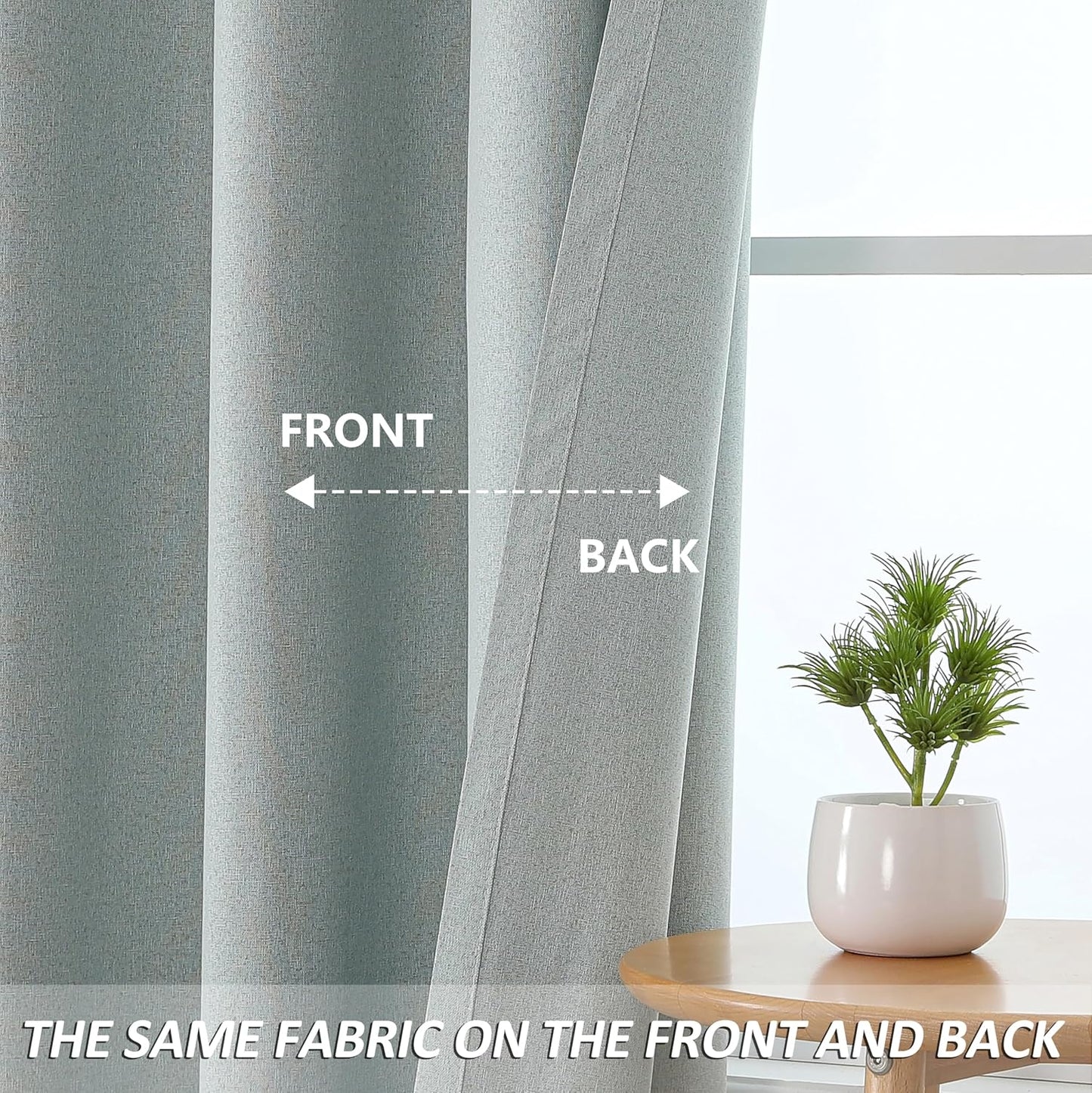 THOOO 100% Blackout Curtains - Natural Linen Texture | 84-Inch Thermal Insulated Grommet Panels in Sage Green for Bedroom & Nursery