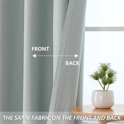 THOOO 100% Blackout Curtains - Natural Linen Texture | 84-Inch Thermal Insulated Grommet Panels in Sage Green for Bedroom & Nursery