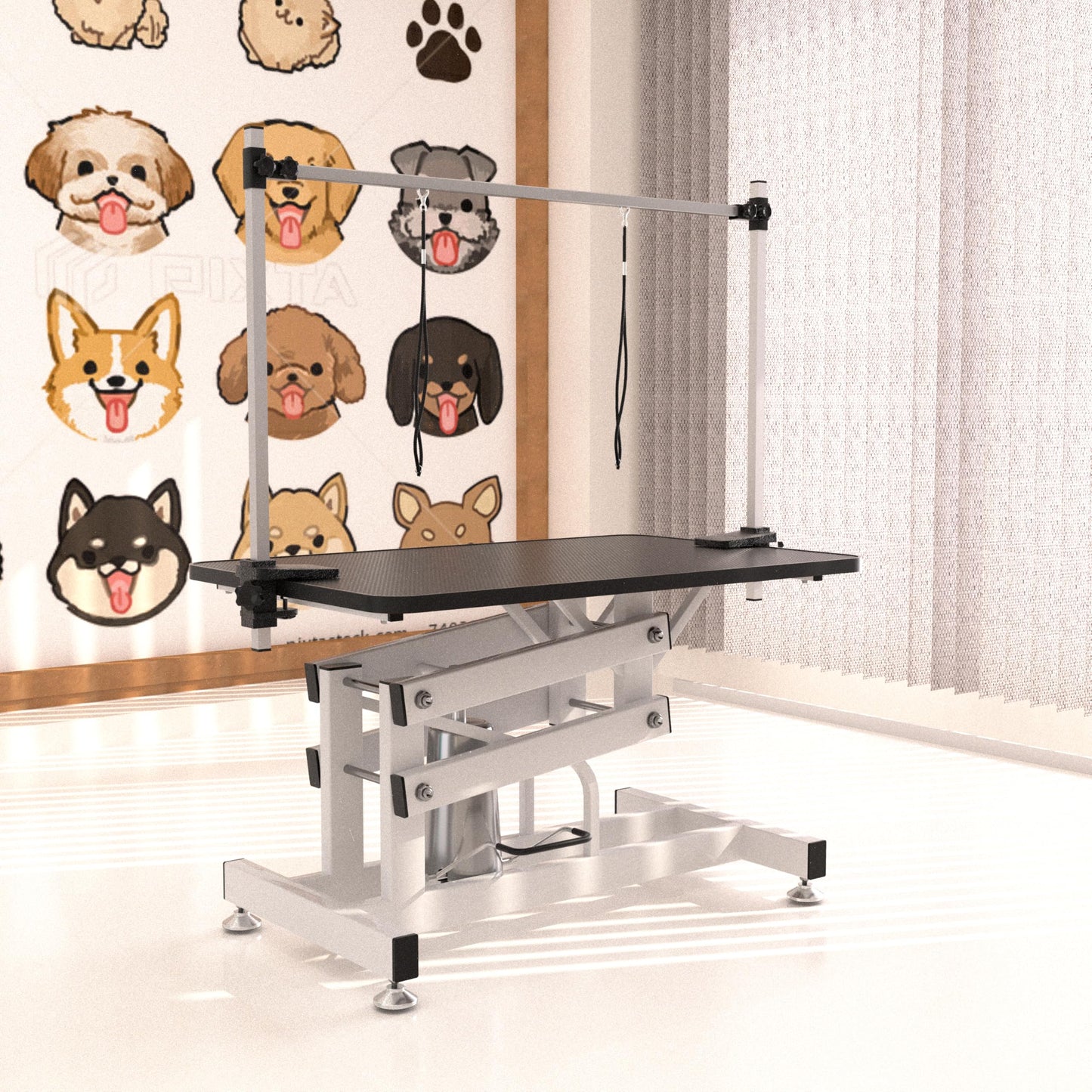 GDFStudio 42.5" Hydraulic Dog Grooming Table with Adjustable Arm & Noose, Heavy Duty Z-Lift Pet Grooming Table for Dogs at Home, Height Adjustable 21" to 36", 330LBS Capacity, White+Black