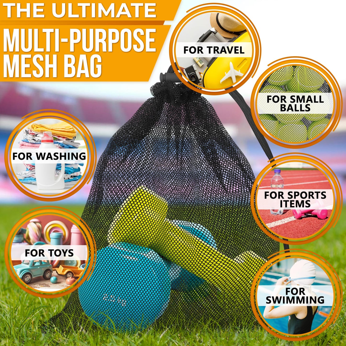 Mesh Bags Drawstring 5Pcs 11,8 х7.48'' – Strong, Lightweight, Breathable Mesh Bag with Quick-Dry and Tear-Resistant Design – Easy to Tighten and Adjust for Travel, Sports, Swimming, and Ball Storage