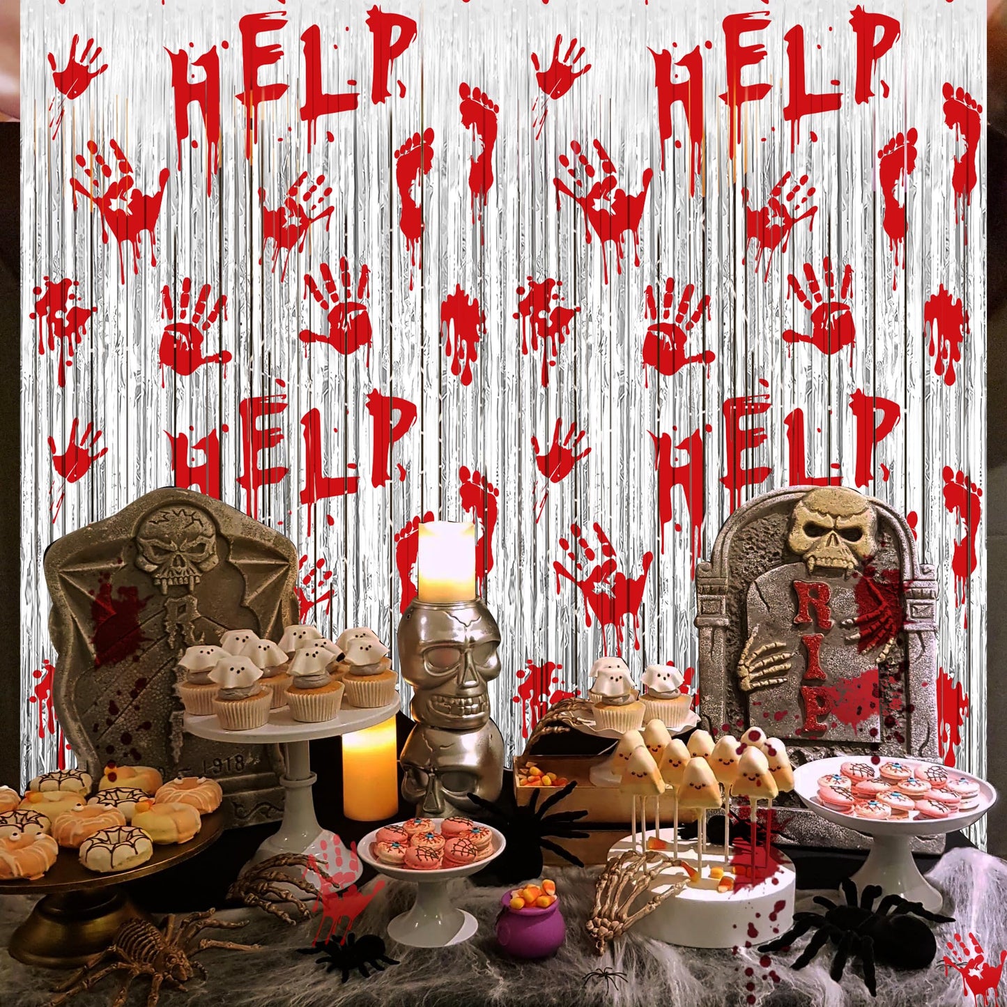 Halloween Party Decorations Scary Bloody Halloween Photo Backdrop Streamers, 2 Pack 3.3 x 6.6 FT Zombie Vampire Halloween Party Decor Foil Fringe Curtain Halloween Backdrops for Parties Indoor Outdoor