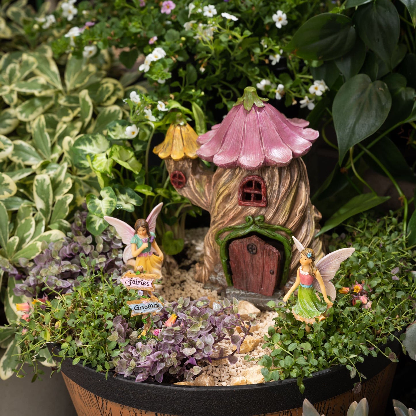PRETMANNS Fairy Garden House Kit - Outdoor Fairy Houses for Outside with Accessories, Miniature Village Decor for Adults, Large Fairy House 7 Inch (18cm), Garden Decor Set