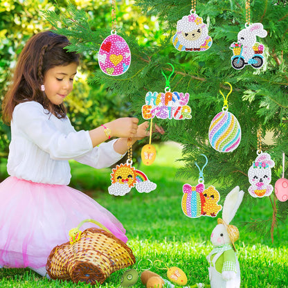 Inbagi 15 Pcs Easter Diamond Painting Keychains 5D Easter Egg Full Drill Making Key Chains Key Ring Diamond Art Keychains Pendant DIY Diamond Decorative Accessories for Easter Holiday(Cute Style)