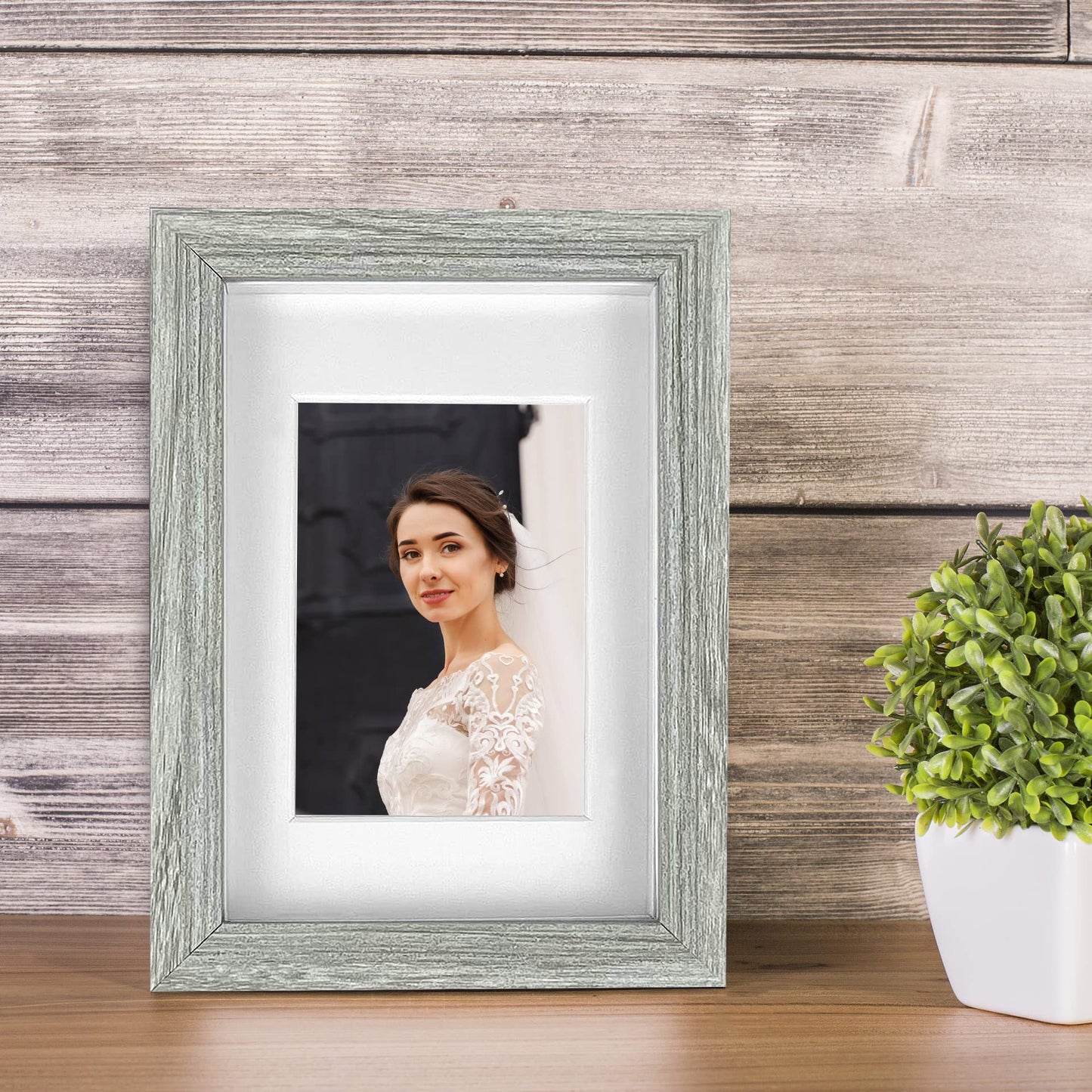 5x7 Shadow Box Frame, 4 Pack Picture Frame Set, Wall Picture Frame, Farmhouse Wood Rustic Picture Frames with Tempered Glass Gallery Wall Tabletop Display (Celadon, 5X7)