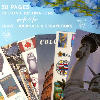 Fayware 300+ Travel Stickers for Scrapbooking & 20 A5 Papers - Pre-Cut Washi Stickers for Journaling, Vintage Travel Scrapbooking Supplies, Junk Journals Stickers