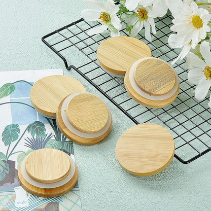 24 Pack Set Sawysine Yogurt Jar Lids Compatible with Oui Yogurt Jars Reusable Bamboo Wooden Round Canning Lids