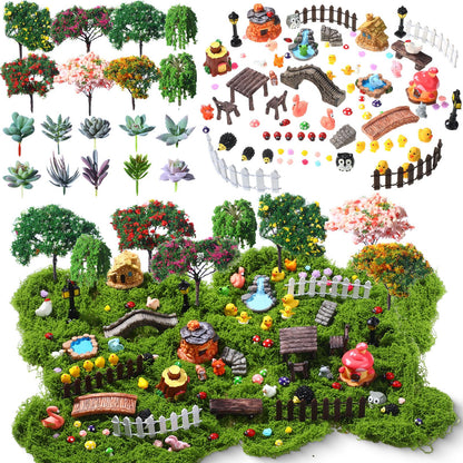 WinnerWhy 116 Pcs Fairy House Accessories Kit Miniature Garden Accessories Terrarium Decoration Mini Diorama Figurines Miniature Landscape Trees Simulated Succulents for DIY Garden Doll House Craft